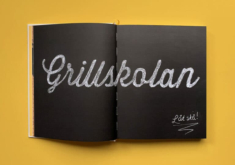 Uppslag med kapitelstart med titeln "Grillskolan" i boken "Alla älskar grillat" av Christian Hellberg