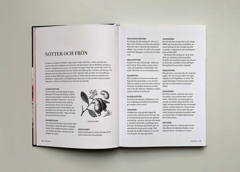 Text om nötter och frön i boken "Green sweets and treats"