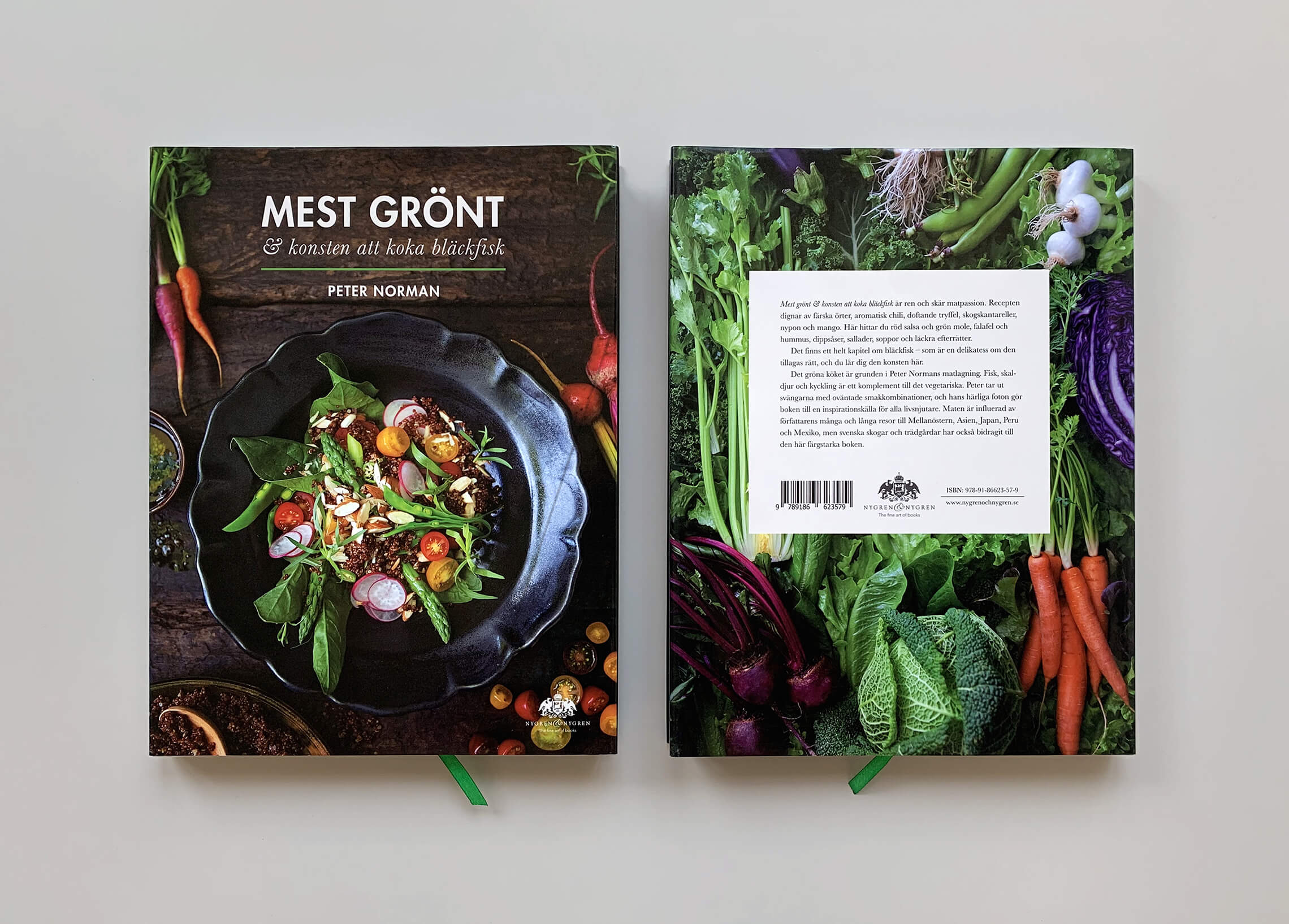 Bokomslag (framsida och baksida) av "Mest grönt och konsten att koka bläckfisk"